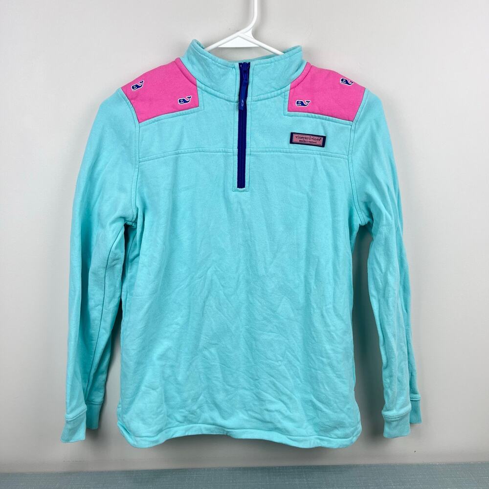 Vineyard Vines Aqua Green Pink Whale Shep Shirt L 14